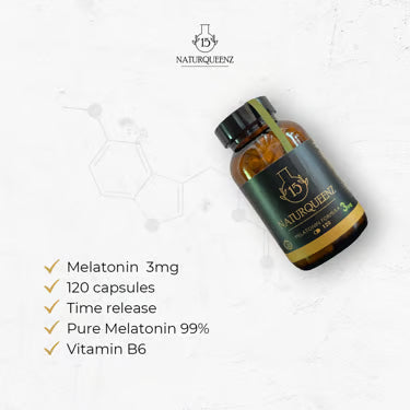 Melatonina 3 mg - 120 Cápsulas + Complemento de Melatonina pura 99% y natural para dormir bien - Time Release - Vit B6 - Naturqueenz®